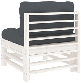 vidaXL Καναπέδες Μεσαίοι με Μαξιλάρια 2 τεμ. Λευκοί Μασίφ Ξύλο Πεύκου