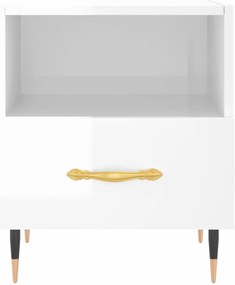 vidaXL Κομοδίνο Γυαλιστερό Λευκό 40 x 35 x 47,5 εκ. Επεξεργασμένο Ξύλο