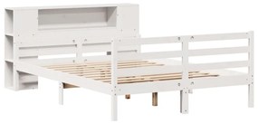 Κρεβάτι Βιβλιοθήκη Χωρίς Στρώμα Λευκό 135x190 εκ Μασίφ Πεύκο - Λευκό