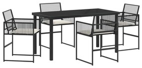 vidaXL Σετ 5 Τεμαχίων Κηπουρικής Τραπεζαρίας με Μαξιλάρια Μαύρο Πολυ ρατάν