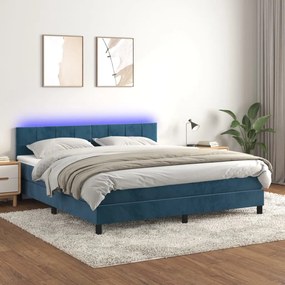Κρεβάτι Boxspring με Στρώμα &amp; LED Σκ. Μπλε 180x200εκ. Βελούδινο