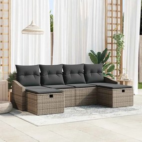 vidaXL Σετ Καναπέ Κήπου με μαξιλάρι 6 pcs Γκρι Πολυ ράταν