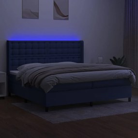 vidaXL Κρεβάτι Boxspring με Στρώμα &amp; LED Μπλε 200x200 εκ. Υφασμάτινο