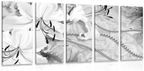 Εικόνα 5 μερών μαύρο και άσπρο κρίνο με πέρλες - 100x50