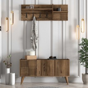 Stewehome Έπιπλο Εισόδου Λευκό με Κρεμάστρες &amp;amp; Ντουλάπι 120x35x60 cm