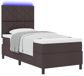 vidaXL Κρεβάτι με Βάση και Στρώμα & LED Σκοτεινό Καφέ 90x200 εκ Ύφασμα