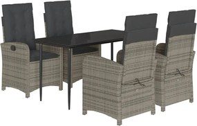 vidaXL Σετ Τραπεζαρίας Κήπου 5 τεμ. Γκρι Συνθ. Ρατάν με Μαξιλάρια