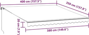 vidaXL Αναδιπλούμενη τέντα Γκρι και Λευκό 400 x 350 εκ