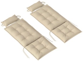 Outsunny Σετ 2 Μαξιλάρια για Ξαπλώστρα Ανθεκτικό στο Νερό Μαξιλάρι για Ξαπλώστρα Κήπου 50x116x5 cm, Μπεζ