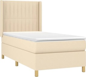 vidaXL Κρεβάτι Boxspring με Στρώμα Κρεμ 90x200 εκ.Υφασμάτινο