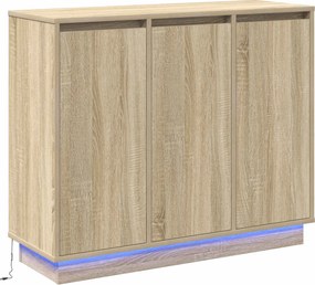 vidaXL Πλευρικό Τραπέζι LED Δρύς Sonoma 90 x 32 x 75 εκ.