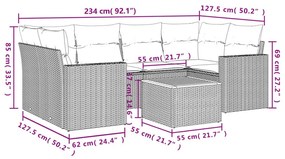 Καναπές Σετ 7 Τεμαχίων Μαύρο Συνθετικό Ρατάν με Μαξιλάρια - Μαύρο