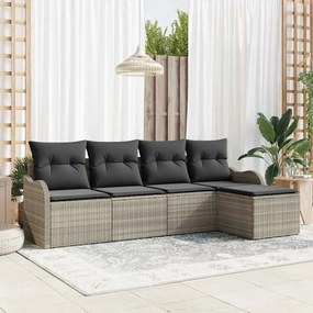vidaXL Σετ Καναπέ Κήπου με μαξιλάρι 5 pcs Ανοιχτό γκρι Πολυ ράταν