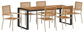vidaXL Σέτ φαγητού για κήπο 7 pcs Μπεζ, Καφέ 200 x 80 x 75 cm