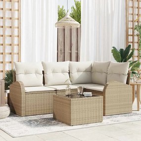 vidaXL Σετ Καναπέ Κήπου με μαξιλάρι 5 pcs Μπεζ Πολυ ράταν
