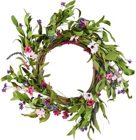 VEVOR Artificial Decorative Wreath 22 in Pink Green Daisies Year Round Wreath