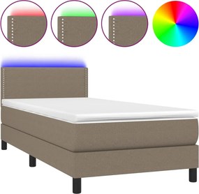 vidaXL Κρεβάτι Boxspring με Στρώμα &amp; LED Taupe 90x200 εκ. Υφασμάτινο