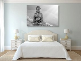 Εικόνα του αγάλματος του Βούδα σε θέση διαλογισμού σε ασπρόμαυρο - 120x80