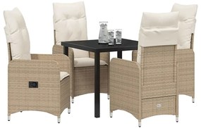 vidaXL Σέτ φαγητού για κήπο με μαξιλάρι 5 pcs Μπεζ Πολυ ράταν