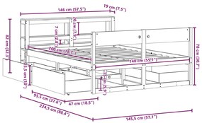 Σκελετός Κρεβατιού Χωρίς Στρώμα 140x200 εκ Μασίφ Ξύλο Πεύκου - Καφέ