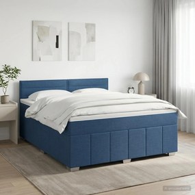 vidaXL Κρεβάτι box spring με στρώμα Μπλε 160 x 200 cm Ύφασμα