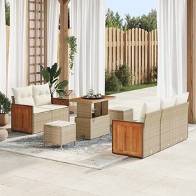vidaXL Σετ Καναπέ Κήπου με μαξιλάρι 8 pcs Μπεζ Πολυ ράταν