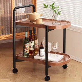 TROLLEY - Βοηθητικό Τραπεζάκι Μέταλλο Βαφή Μαύρο, MDF with PVC Απόχρωση Καρυδί 60x38x65cm