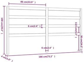 vidaXL Κεφαλάρι Κρεβατιού Μελί 186 x 4 x 100 εκ. από Μασίφ Ξύλο Πεύκου