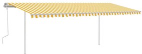 vidaXL Τέντα Συρόμενη Χειροκίνητη με Στύλους Κίτρινο/Λευκό 6 x 3,5 μ.