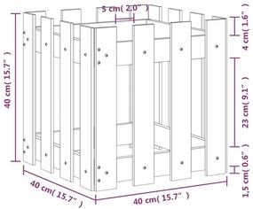 Ζαρντινιέρα με Σχέδιο Φράχτη Μαύρη 40 x 40 x 40 εκ. Μασίφ Πεύκο - Μαύρο