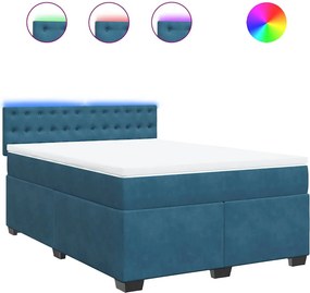 vidaXL Κρεβάτι Boxspring με Στρώμα Μπλε 140x200 εκ. Βελούδινο