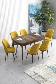 Extendable Dining Table &amp; Chairs Set (7 Pieces) Han - Baroque, Mustard Baroque
Mustard