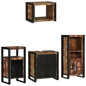 vidaXL Σετ Επίπλων Μπάνιου 4 pcs Πολύχρωμο Στερεό ανακτημένο ξύλο