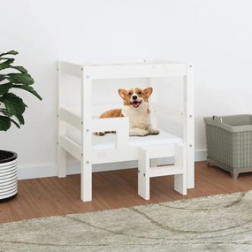 Κρεβάτι Σκύλου Λευκό 55,5x53,5x60 εκ. από Μασίφ Ξύλο Πεύκου