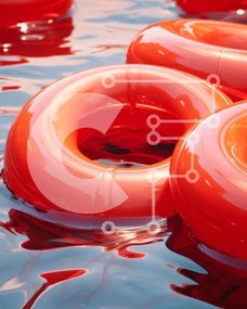 Intra Συλλεκτικό Ξύλινο Παζλ Plywood  4mm - Ομάδα πορτοκαλί σωσίβια που επιπλέουν στο νερό Σε Ξύλινο Κουτί - Διαστάσεις Puzzle: 10x10 cm – 25 κομμάτια