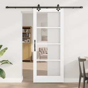 vidaXL Συρόμενη Πόρτα με Σετ Αξεσουάρ Λευκή 83x202 εκ. Συμπαγές Ξύλο Πεύκου