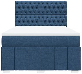 Κρεβάτι Boxspring με Στρώμα Μπλε 140x200 εκ. Υφασμάτινο - Μπλε