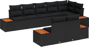 vidaXL Σετ Καναπέ Κήπου με μαξιλάρι 8 pcs Μαύρο Πολυ ράταν