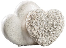 Διακοσμητικό Αντικείμενο Καρδιά 'Flower Heart' Λουλουδένιο Σχέδιο Πολυρεζίνη Ασημί/Λευκό 8.5x18x13cm