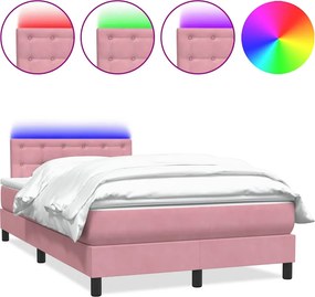 vidaXL Κρεβάτι Boxspring με Στρώμα &amp; LED ροζ 120x220 cm Βελούδινο