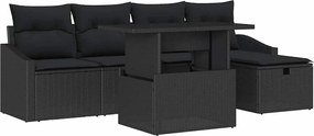 vidaXL Σετ Καναπέ Κήπου με μαξιλάρι 6 pcs Μαύρο Πολυ ράταν
