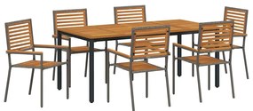 vidaXL Σέτ φαγητού για κήπο 7 pcs Γκρι και Καφέ συνθετικό ρατάν