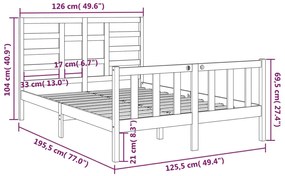 vidaXL Πλαίσιο Κρεβατιού 120 x 190 εκ. από Μασίφ Ξύλο Small Double