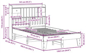 Σκελετός Κρεβατιού Χωρίς Στρώμα 135x190 εκ Μασίφ Ξύλο Πεύκου - Καφέ