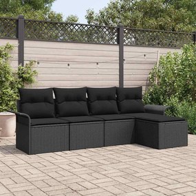 vidaXL Σετ Καναπέ Κήπου με μαξιλάρι 5 pcs Μαύρο Πολυ ράταν