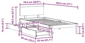 Πλαίσιο Κρεβατιού με Συρτάρια Κρεβ. Χωρίς 75x190 εκ. - Καφέ