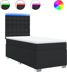 vidaXL Κρεβάτι Boxspring με Στρώμα Μαύρο 90x200εκ. από Συνθετικό Δέρμα