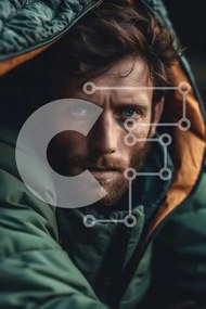 Intra Συλλεκτικό Ξύλινο Παζλ Plywood  4mm - Portrait of a Man: Green Hoodie και σοβαρή έκφραση Σε Ξύλινο Κουτί - Διαστάσεις Puzzle: 10x10 cm – 25 κομμάτια