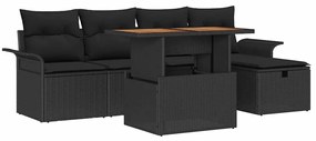 vidaXL Σετ Καναπέ Κήπου με μαξιλάρι 6 pcs Μαύρο Πολυ ράταν