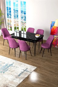 Extendable Dining Table &amp; Chairs Set (7 Pieces) Zen - Black Marble, Purple Black Marble
Purple